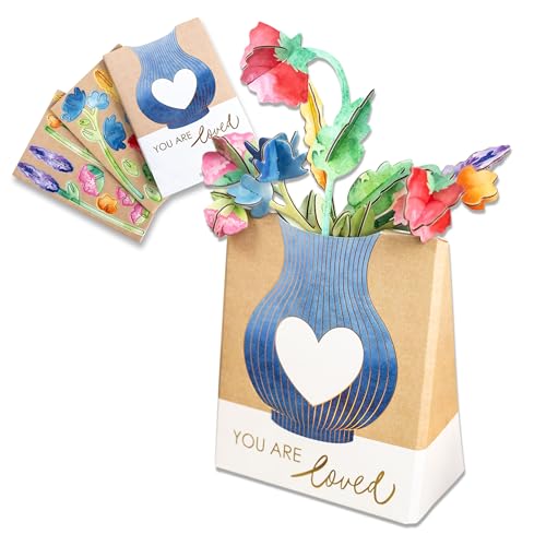 Papierdrachen Charmante Papier-Vase mit Liebes-Botschaft & 6 Bunte Steckblumen - Das ideale nachhaltige Geschenk Mama | Muttertagsgeschenk von Papierdrachen