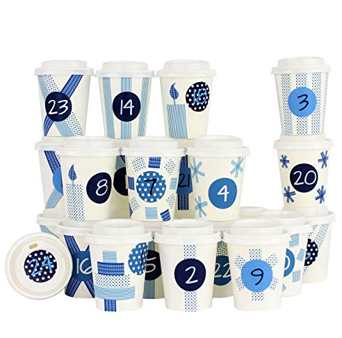 Papierdrachen DIY Adventskalender Kaffee-Becher - zum selber Basteln und Befüllen - mit blauem Washi Tape - 24 Coffee to Go Cups - Design Set 2 von Papierdrachen