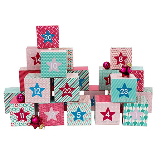 Papierdrachen DIY Adventskalender Kisten Set - Motiv Rosa - 24 Bunte Schachteln zum Aufstellen und zum Befüllen - 24 Boxen von Papierdrachen