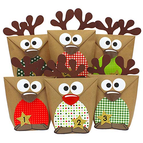Papierdrachen DIY Adventskalender 2024 zum Befüllen - Rentiere mit roten Bäuchen zum selber Basteln - 24 Tüten zum individuellen Gestalten und zum selber Füllen - Weihnachten für Kinder von Papierdrachen