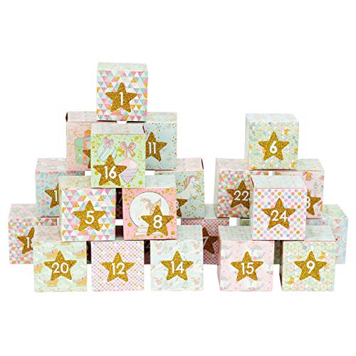 Papierdrachen DIY Adventskalender zum Befüllen - Kisten Set - Motiv Einhörner in rosa - 24 Bunte Schachteln aus Karton zum Aufstellen und zum Befüllen - 24 Boxen - Weihnachten von Papierdrachen