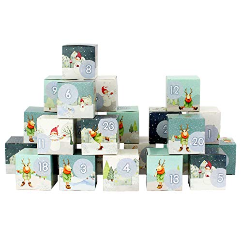 Papierdrachen DIY Adventskalender zum Befüllen - Kisten Set - Motiv Weihnachtsdorf mit Rentieren/Schneemännern - 24 bunte Schachteln aus Karton zum Aufstellen und zum Befüllen - 24 Boxen - Weihnachten von Papierdrachen