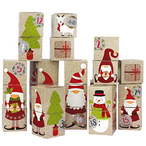 Papierdrachen DIY Adventskalender zum Befüllen - Kisten Set - Motiv Wichtel - 24 bunte Schachteln aus Karton zum Aufstellen und zum Befüllen - 24 Boxen - Weihnachten 2024 von Papierdrachen