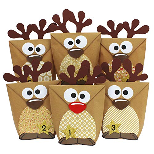 Papierdrachen DIY Adventskalender zum Befüllen - Rentiere mit braunen Bäuchen zum selber Basteln - 24 Tüten zum individuellen Gestalten und zum selber Füllen - Weihnachten für Kinder von Papierdrachen