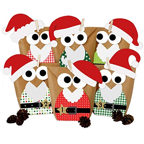 Papierdrachen DIY Adventskalender zum Befüllen - Weihnachtseulen - Eulen Weihnachten - Set Rot Nikolaus - zum selbst basteln - für Kinder von Papierdrachen