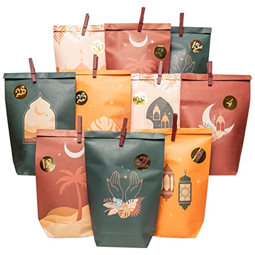 Papierdrachen DIY Ramadan Kalender zum Befüllen - für Kinder und Erwachsene - Bedruckte Kraftpapiertüten in Boho - zum Aufstellen und Dekorieren - Eid Mubarak - wiederverwendbar - Set 8 von Papierdrachen