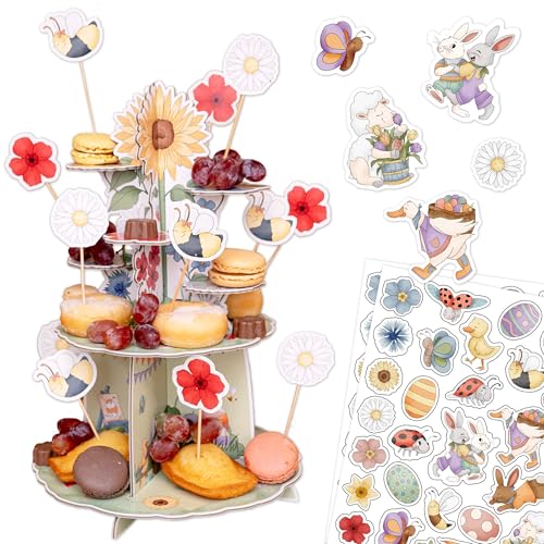 Papierdrachen Etageren-Set für Ostern - Tischset - Tischkonfetti - mit 12 Muffin-Stecker - perfekt für Naschereien von Papierdrachen