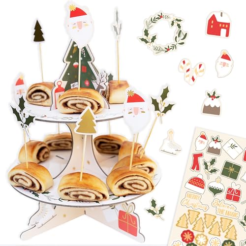 Papierdrachen Etageren-Set für Weihnachten Tischset Beige Gold Rot - perfekt für Naschereien zum Weihnachtsfest - Set 01 von Papierdrachen