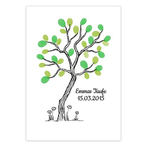 Papierdrachen Fingerabdruck Gästebuch für Deine Hochzeit, Taufe oder Kommunion - DIN A4 Kleiner Baum schwarz-weiß - personalisiert mit Namen und Datum - inklusive Stempelkissen von Papierdrachen