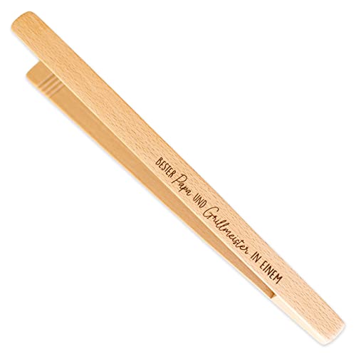Papierdrachen Grillzange aus Holz zum Vatertag - außergewöhnliches Vatertagsgeschenk - mit Gravur Bester Papa und Grillmeister in Einem von Papierdrachen