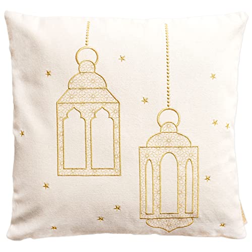 Papierdrachen Kissenbezug als Ramadan-Dekoration - hochwertig Gold-Bestickt mit Laternen-Motiv - in Grösse 40x40cm - saisonale Zuckerfest-Deko von Papierdrachen