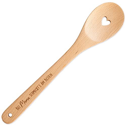 Papierdrachen Kochlöffel aus Holz mit Herz zum Muttertag - mit Gravur "Bei Mama schmeckt´s am Besten" - außergewöhnliches Muttertagsgeschenk - von Papierdrachen