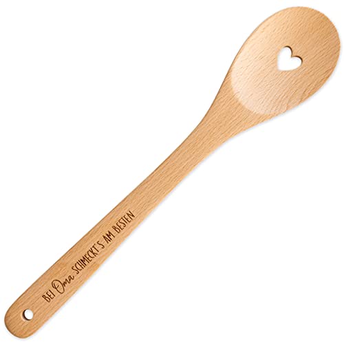 Papierdrachen Kochlöffel aus Holz mit Herz zum Muttertag - mit Gravur "Bei Oma schmeckt´s am Besten" - außergewöhnliches Muttertagsgeschenk - von Papierdrachen