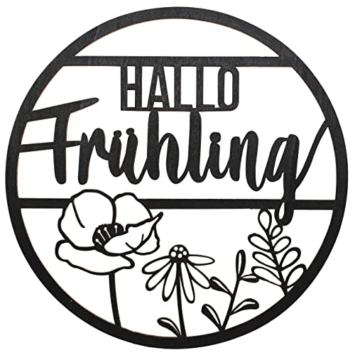 Papierdrachen Ostern Holz Ring - Osteranhänger schwarz - Wiederverwendbare Oster Dekoration 22 cm Durchmesser - Hallo Frühling - Blumen - Set 3 von Papierdrachen