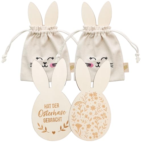Papierdrachen 2 Ostersäckchen in Hasenoptik - Canvas mit rosa Details - inklusive hochwertiger Holzcutouts - Geschenkverpackung von Papierdrachen