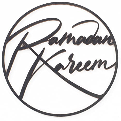 Papierdrachen Ramadan Dekoration aus Holz zum Aufhängen - Holzring - schwarz - Ramadan Kareem - Wiederverwendbare Deko- mit elegantem Band - Durchmesser 22cm von Papierdrachen