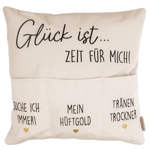 Papierdrachen Taschenkissenbezug | praktischer Kissenbezug mit Taschen | hochwertige Bestickung | Muttertag Geschenkidee | in Größe 40x40cm von Papierdrachen