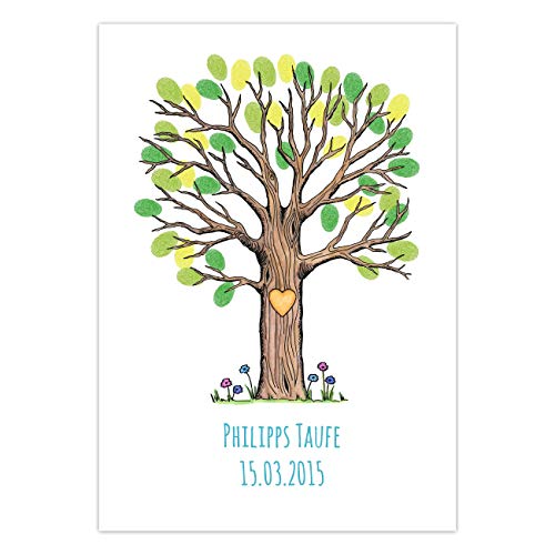 Papierdrachen Wedding Tree Gästebuch „Großer Baum - Bunt“ - für Hochzeit Kommunion Taufe - DIN-A4 (Fingerabdruck) von Papierdrachen