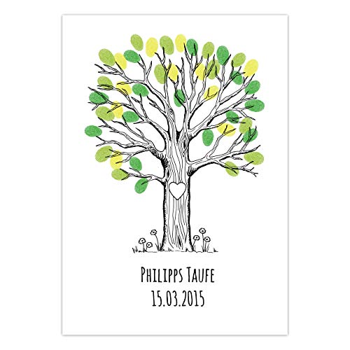 Papierdrachen Wedding Tree Gästebuch „Großer Baum - Schwarzweiß“ - für Hochzeit Kommunion Taufe - DIN-A4 (Fingerabdruck) von Papierdrachen