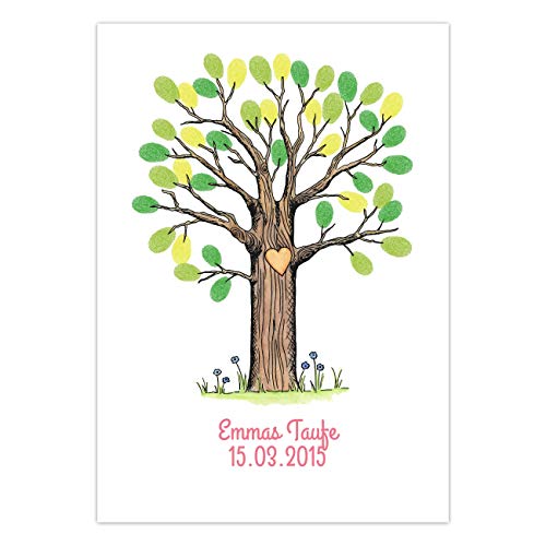 Papierdrachen Wedding Tree Gästebuch „Mittlerer Baum - Bunt“ - für Hochzeit Kommunion Taufe - DIN-A4 (Fingerabdruck) von Papierdrachen