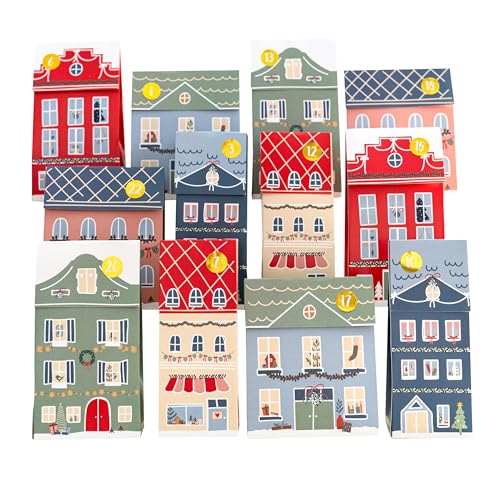 Papierdrachen Weihnachtsstadt Adventskalender pastell - Faltschachtel - Häuschen - Advent Weihnachtsdekoration -zum selbst Basteln und Befüllen - für Erwachsene und Kinder - Set 01 von Papierdrachen