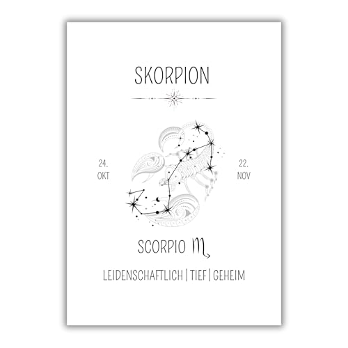 Papierkind™ Poster Sternzeichen Skorpion - Scorpio | Skorpion Bild | Skorpion Zodiak Poster | Scorpio Wanddeko | Geschenk | in DIN A4 ohne Rahmen (A139-1) von Papierkind