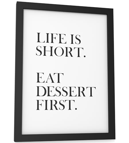 Papierschmiede® Bilder Home Kunstdruck mit Rahmen A5 (15x21 cm) Spruch Poster Zuhause Schrift Bild Wanddeko in schwarz weiß, Sprüche für Wohnzimmer Büro Küche, Dessert First von Papierschmiede