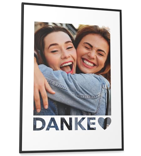 Papierschmiede® DANKE Bild personalisiert mit Foto - A2 im Bilderrahmen XXL - Geschenke für Freunde - Personalisierter Fotodruck Hochzeit Beste Freundin Jubiläum Geschenk zum Abschied von Papierschmiede