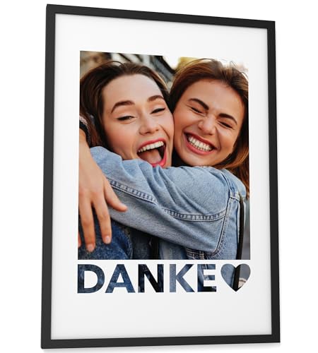 Papierschmiede® DANKE Bild personalisiert mit Foto - A3 im Bilderrahmen - Geschenke für Freunde - Personalisierter Fotodruck Hochzeit Beste Freundin Jubiläum Geschenk zum Abschied von Papierschmiede