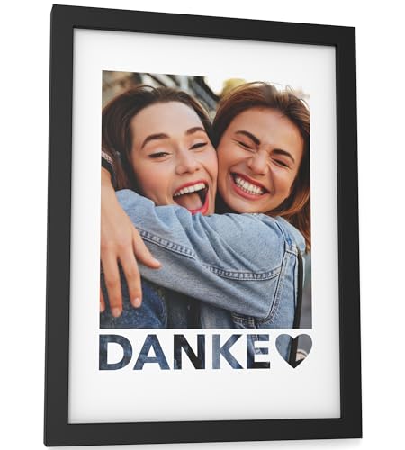Papierschmiede® DANKE Bild personalisiert mit Foto - A5 im Bilderrahmen - Geschenke für Freunde - Personalisierter Fotodruck Hochzeit Beste Freundin Jubiläum Geschenk zum Abschied von Papierschmiede