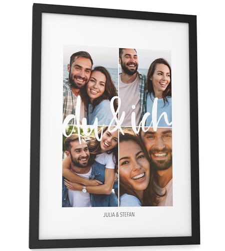 Papierschmiede® DU UND ICH personalisiertes Bild mit Fotos - A4 im Bilderrahmen - Geschenke für Frauen - Geschenke für Männer - Personalisierter Fotodruck Paare Partner Weihnachten Valentinstag von Papierschmiede
