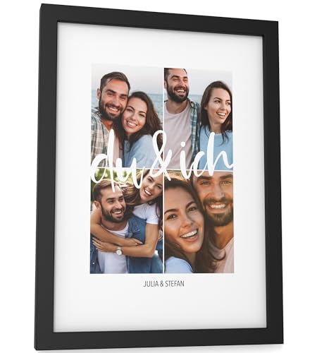 Papierschmiede® DU UND ICH personalisiertes Bild mit Fotos - A5 im Bilderrahmen - Geschenke für Frauen - Geschenke für Männer - Personalisierter Fotodruck Paare Partner Weihnachten Valentinstag von Papierschmiede