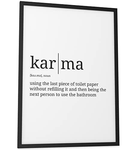 Papierschmiede® Definition Karma (English), A3 Bild gerahmt im schwarzen Holzrahmen, Wandbild für Wohnzimmer, Schlafzimmer, Küche, Esszimmer, Poster Geschenk Wanddeko Spruch aufhängefertig von Papierschmiede