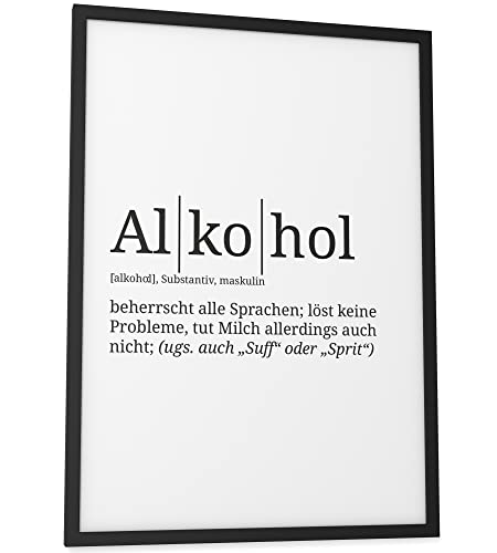 Papierschmiede® Definition: Alkohol, DIN A3 fertig gerahmt (Rahmen: Material und Farbe wählbar), Wandbild für Wohnzimmer, Schlafzimmer, Küche, Esszimmer, Poster Geschenk Wanddeko aufhängefertig von Papierschmiede