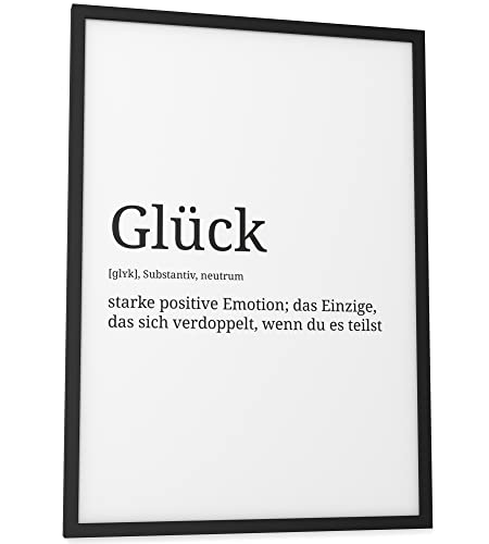 Papierschmiede® Definition: Glück, DIN A3 fertig gerahmt (Rahmen: Material und Farbe wählbar), Wandbild für Wohnzimmer, Schlafzimmer, Küche, Esszimmer, Poster Geschenk Wanddeko aufhängefertig von Papierschmiede