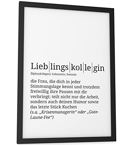 Papierschmiede® Definition: Lieblingskollegin, A4 fertig gerahmt (Rahmen: Material und Farbe wählbar), Wandbild für Wohnzimmer, Schlafzimmer, Küche, Esszimmer, Poster Geschenk Wanddeko aufhängefertig von Papierschmiede