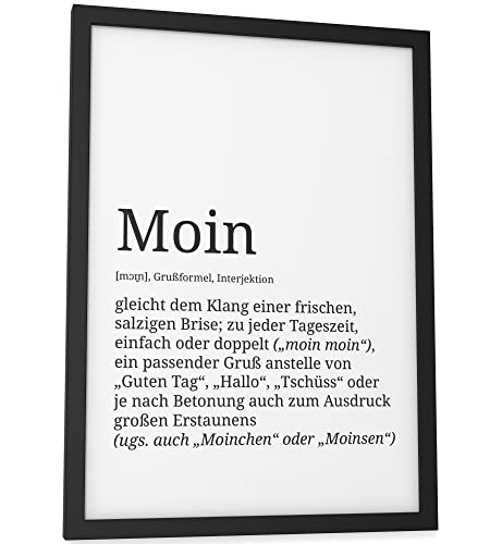 Papierschmiede® Definition: Moin, DIN A4 fertig gerahmt (Rahmen: Material und Farbe wählbar), Wandbild für Wohnzimmer, Schlafzimmer, Küche, Esszimmer, Poster Geschenk Wanddeko aufhängefertig von Papierschmiede