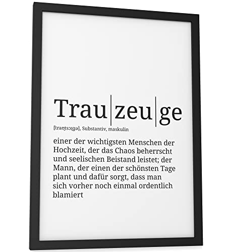 Papierschmiede® Definition: Trauzeuge, DIN A4 fertig gerahmt (Rahmen: Material und Farbe wählbar), Wandbild für Wohnzimmer, Schlafzimmer, Küche, Esszimmer, Poster Geschenk Wanddeko aufhängefertig von Papierschmiede