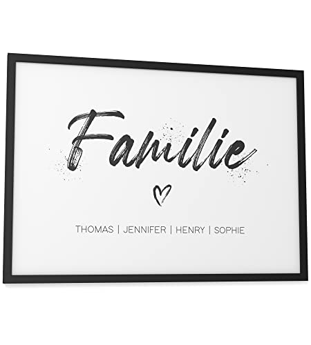 Papierschmiede® Bild Familie Personalisiert mit Namen, DIN A3 (30x42 cm) Rahmen wählbar, Familienposter personalisierte Familiengeschenke Wandbild für Zuhause Flur Bilder Pinsel von Papierschmiede