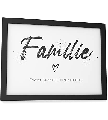 Papierschmiede® Bild Familie Personalisiert mit Namen, DIN A5 (15x21 cm) Rahmen wählbar, Familienposter personalisierte Familiengeschenke Wandbild für Zuhause Flur Bilder Pinsel von Papierschmiede