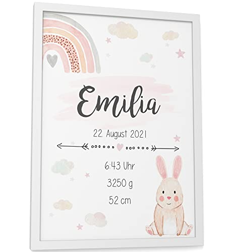 Papierschmiede® Geburtsposter, Name & Geburtsdaten personalisiert, DIN A4 (21x30 cm), Geburtsposter, Geburtsanzeige, Baby Geschenk Bild Geburt - ohne Rahmen - Verspielt Rosa Mädchen von Papierschmiede