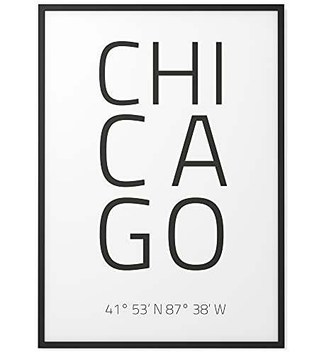 Papierschmiede® Geo Poster Koordinaten Chicago, B2 (50x70 cm) Stadt Poster als Wanddeko für Wohnzimmer Schlafzimmer Küche Esszimmer, USA Michigan Illinois, Bild ohne Rahmen von Papierschmiede