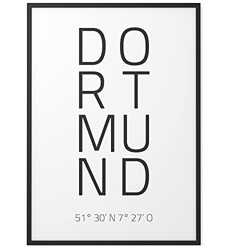 Papierschmiede® Geo Poster Koordinaten Dortmund, A3 Stadt Poster als Wanddeko für Wohnzimmer Schlafzimmer Küche Esszimmer, BVB Ruhrgebiet, Bild ohne Rahmen von Papierschmiede