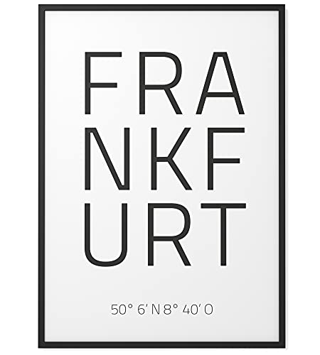 Papierschmiede® Geo Poster Koordinaten Frankfurt, A4 Stadt Poster als Wanddeko für Wohnzimmer Schlafzimmer Küche Esszimmer, Frankfurt am Main, Bild ohne Rahmen von Papierschmiede
