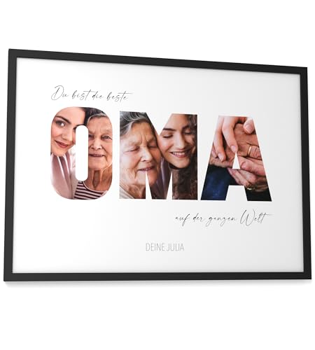 Papierschmiede® Geschenk für Oma Bild mit Fotos - A3 im Bilderrahmen - Personalisiertes Geschenk für die Beste Oma Poster personalisierbar Geburtstag Muttertag Großmutter Weihnachten von Papierschmiede
