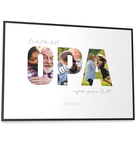 Papierschmiede® Geschenk für Opa Bild mit Fotos - A2 im Bilderrahmen XXL - Personalisiertes Geschenk für den Besten Opa Poster personalisierbar Geburtstag Vatertag Großmutter Weihnachten von Papierschmiede