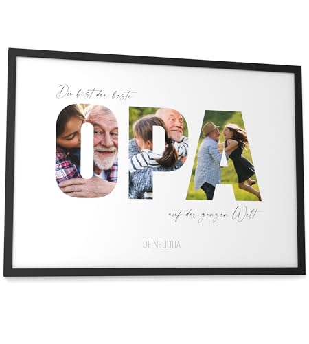 Papierschmiede® Geschenk für Opa Bild mit Fotos - A3 im Bilderrahmen - Personalisiertes Geschenk für den Besten Opa Poster personalisierbar Geburtstag Vatertag Großvater Weihnachten von Papierschmiede