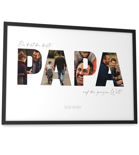 Papierschmiede® Geschenk für Papa Bild mit Fotos - A3 im Bilderrahmen - Personalisiertes Vatertagsgeschenk - Bester Papa Poster personalisierbar Geburtstag Vatertag Weihnachten von Papierschmiede