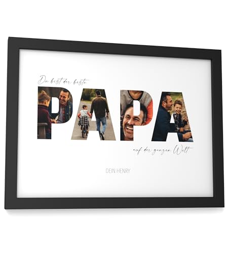 Papierschmiede® Geschenk für Papa Bild mit Fotos - A5 im Bilderrahmen - Personalisiertes Vatertagsgeschenk - Bester Papa Poster personalisierbar Geburtstag Vatertag Weihnachten von Papierschmiede