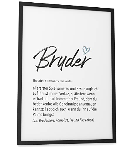 Papierschmiede® Herz Definition: Bruder, A3 fertig gerahmt (Rahmen: Material und Farbe wählbar), Wandbild für Wohnzimmer, Schlafzimmer Wanddeko, Poster Geschenk Geburtstag Jahrestag von Papierschmiede